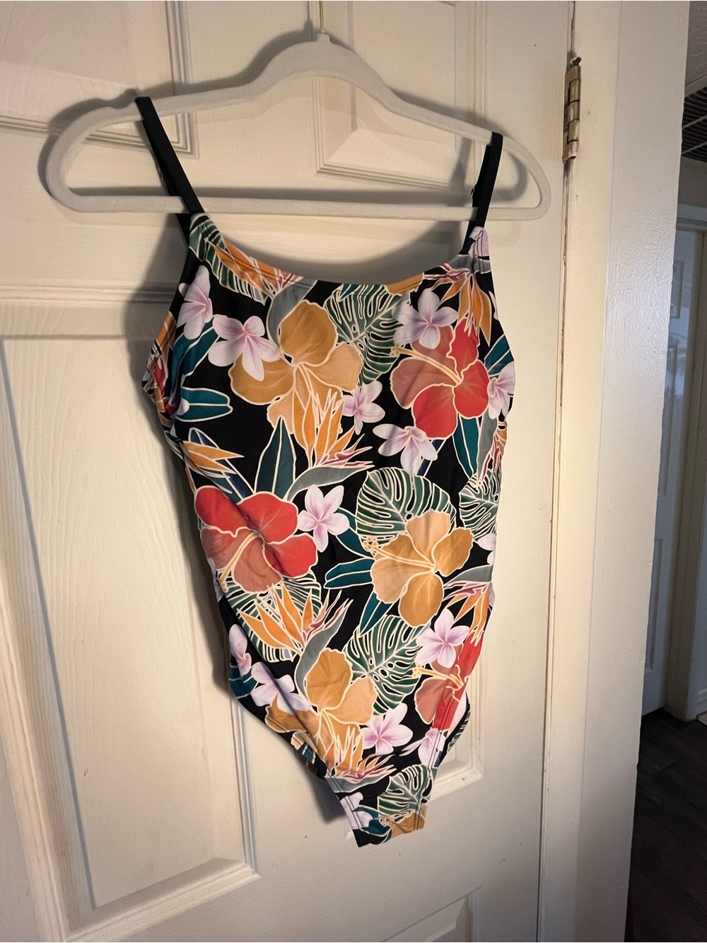 Hurley Women’s One Piece Tropical Floral Swim Suit UPF 50 Size L Strap Back